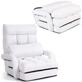 Folding Lazy Sofa Floor Chair with 6-Position Adjustable Backrest, Lumbar Pillow & Armrests, Indoor Chaise Lounge Sofa for Gaming, Living Room - White