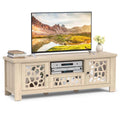 55" Retro TV Stand for 60 Inch TVs, TV Console Cabinet Entertainment Center with Mirror Doors, Drawer Open Shelf, Cable Hole - Natural
