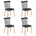 Set of 4 Windsor Dining Chairs, Modern Armless Side Kitchen Chairs with Spindle Back, Curved Seat & Solid Wood Legs for Living Room, Restaurant - Black
