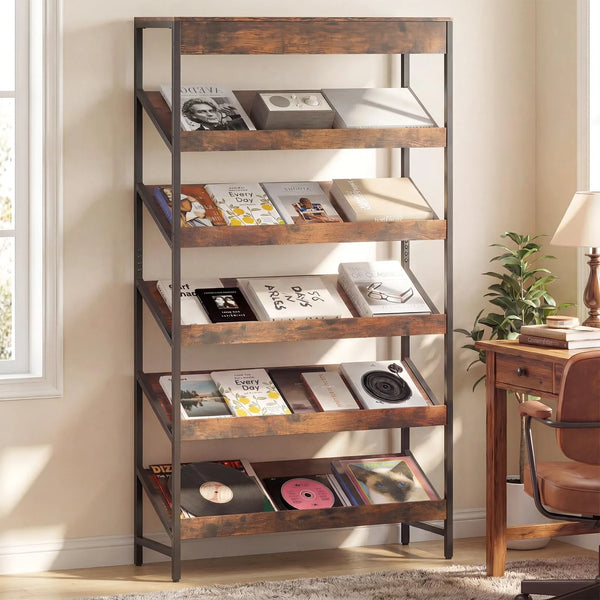 Tangkula 6-Tier Tall Freestanding Bookshelf with Angled Shelves for Home Office - 2