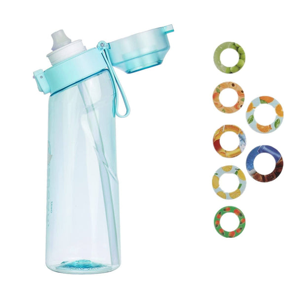 Ecenur Sports Air Water Bottle Tritan 650ml Starter Up Set Drinking Bottles with 7 Flavour Pods Scented for Flavouring 0 Sugar, 0 Calorie (Blue) - Blue