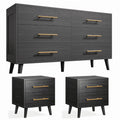 Noelse 3 Piece Bedroom Furniture Set, 6 Drawer Dresser with 2 Nightstands, Modern Wood Storage Organizer with Metal Handles for Bedroom, Living Room, Black - Black