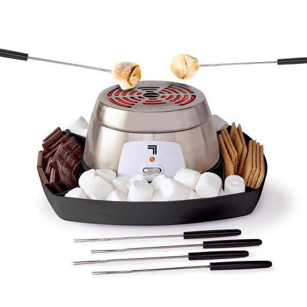 Sharper Image Electric Tabletop S'mores Maker Kit, 6 Skewers & Serving Tray, Easy Clean, Small Kitchen Appliance, Flameless Marshmallow Roaster - New Version - Black
