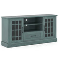 62" Farmhouse TV Stand for 70 Inch TVs, Tall Media Console Table with 2 Glass Doors, Cubbies & Drawer, Storage Cabinet for Living Room