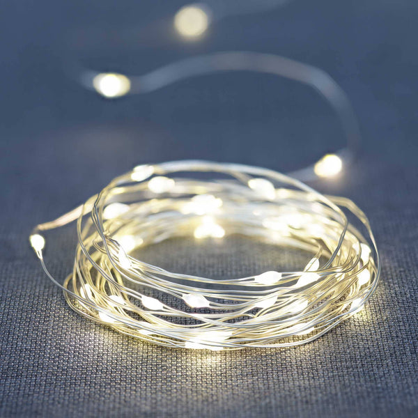 Mainstays Battery-Operated Indoor 50-Count LED Warm White Wire Lights, with 8 Lighting Modes - Clear