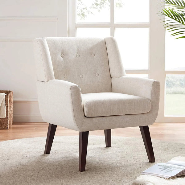 HUIMO Accent Chair, Button - Tufted Upholstered Living Room Chairs, Mid Century Modern Comfy Reading Chairs for Bedroom, Living Room, Beige - Beige