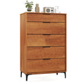 Mid Century Modern 5-Drawer Dresser, Wooden Chest of Drawers with Interlock System, Anti-Tip Kit & Metal Legs for Bedroom, Living Room, Hallway - 2 PCS