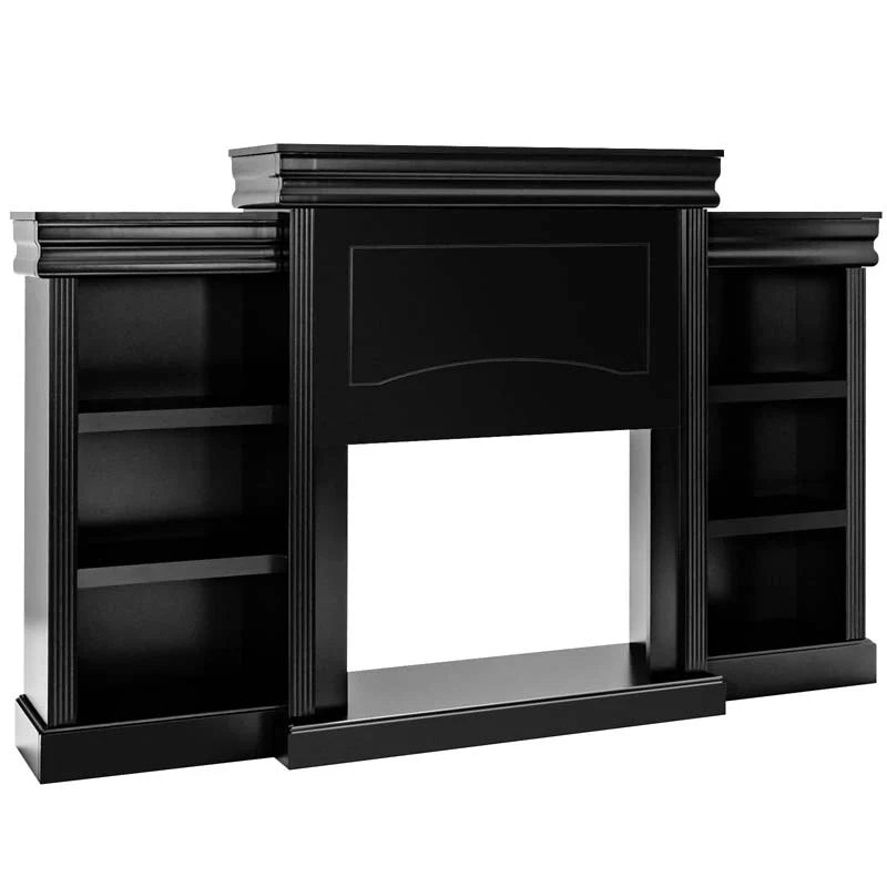 70" Fireplace Mantel TV Stand with Storage Shelves, Freestanding Wood Media Console for 28.5" Fireplace Insert, Living Room & Bedroom - Black