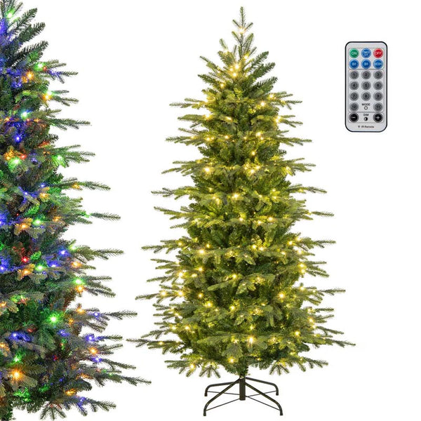 6/7.5/9 FT Pre-lit Artificial Christmas Tree with 260/380/560 Multicolor Lights, 714/1162/1770 Branch Tips, 11 Lighting Modes, Remote & Timer - 9 FT