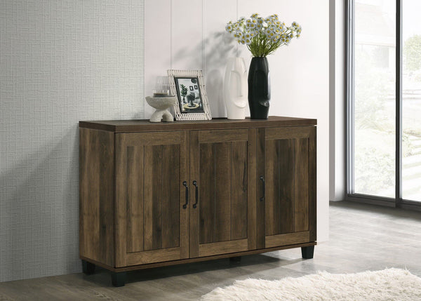 Qumbnk Wood Shoes Storage Cabinet with Handle, 3 Door Accent Cabinet for Living Room, Bedroom, Dark Brown - Dark Brown