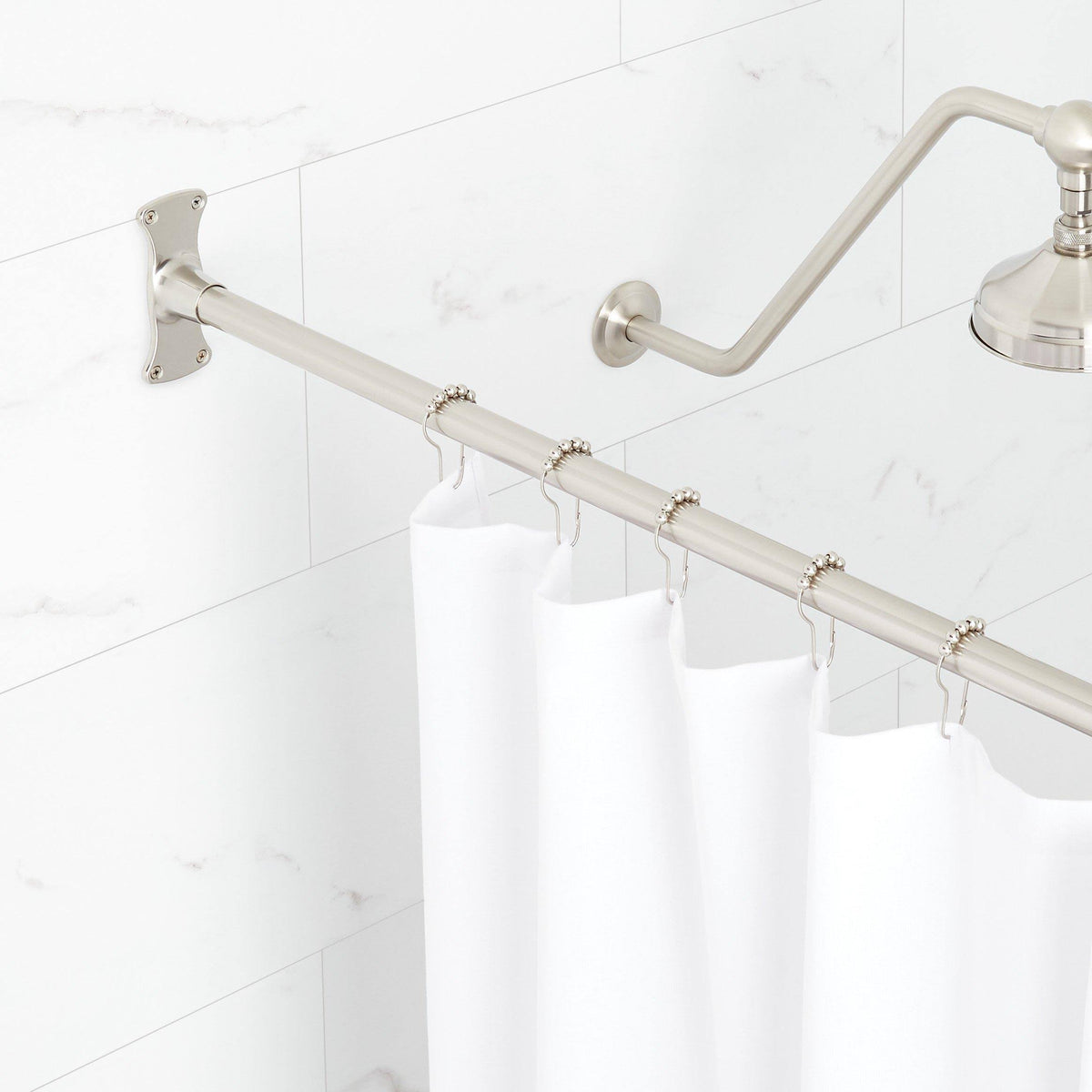 Signature Hardware 60" Brass Straight Shower Curtain Rod Finish: Brushed Nickel - Brushed Nickel