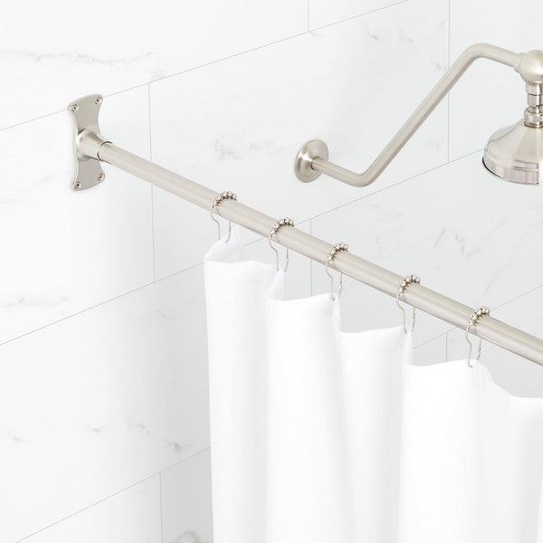 Signature Hardware 60" Brass Straight Shower Curtain Rod Finish: Brushed Nickel - Brushed Nickel