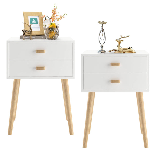 Syngar Nightstand Set of 2, Bedroom Bedside Table with 2 Drawer Storage Shelf, Simple Modern Night Stand End Table with Wood Handle, Easy Assembly, Suitable for Living Room Bedroom Furniture, White - Style 1#White