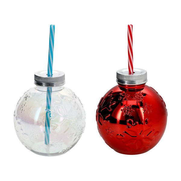 Winter Christmas Ornament Ball Drinking Tumbler Sipper Cup 13.5oz