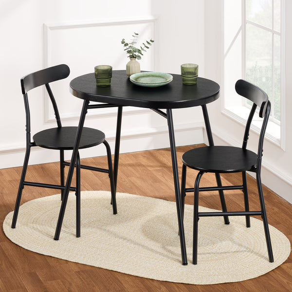 Best Choice Products 3 - Piece Modern Oval Dining Table Set, Small Kitchen Dinette W/ 2 Chairs - Black/Black - Black/Black