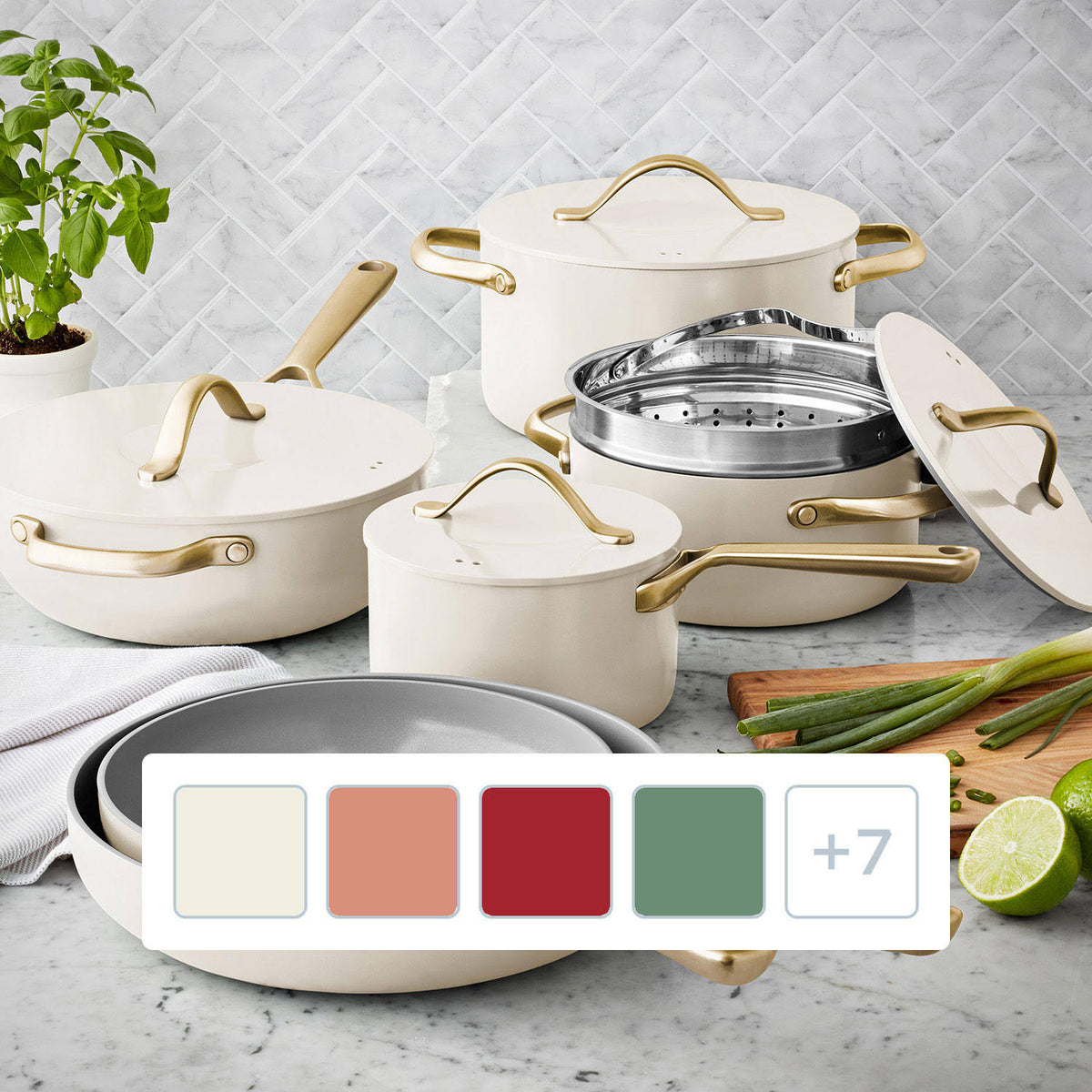 Member's Mark 11-Piece Modern Ceramic Cookware Set (Cream) - Cream