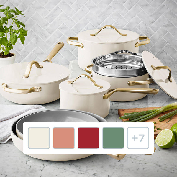 Member's Mark 11-Piece Modern Ceramic Cookware Set (Cream) - Cream