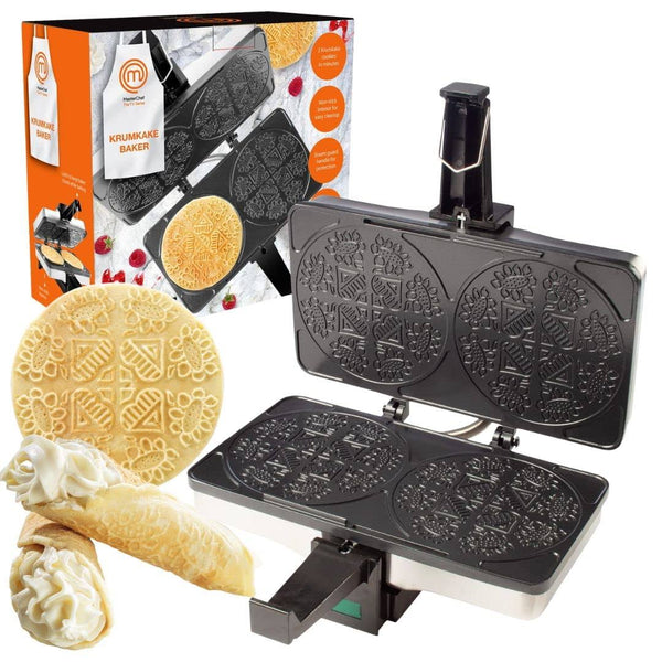 MasterChef Krumkake Baker- Make 2 Krumkake Pizzelle Like Cookies, Great for Cannoli Filling & Cones, Fun Nonstick Kitchen Appliance