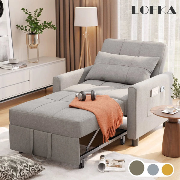 Lofka Chair Bed, Convertible Sofa Bed Couch Recliner Single Bed for Living Room/Office/Bedroom, Light Gray - Dark Gray