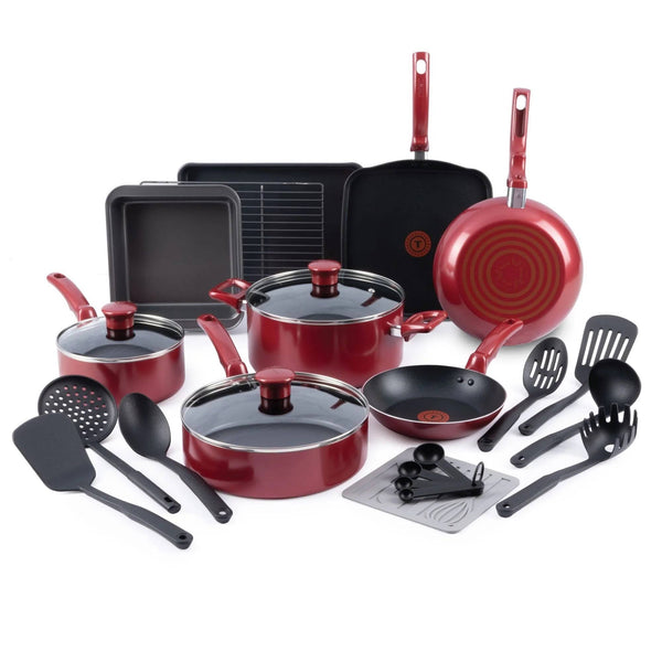 T-Fal B496SLDI Kitchen Solutions 21pc Cookware Set, Red - Red