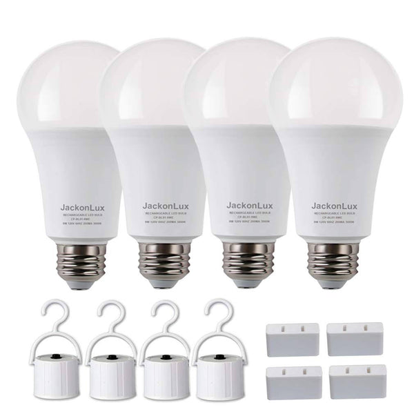 JackonLux Rechargeable Emergency Light Bulb UL Listed Battery Operated Light Bulb Power Outage Camping Reading Lighting Hurricane 9W 850 Lumens - Daylight