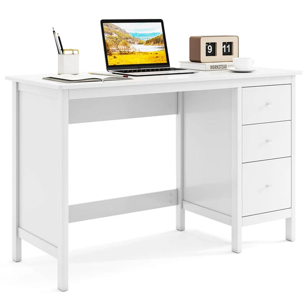 Computer Desk with 3 Storage Drawers, 48" Modern Home Office Desk with Spacious Desktop, Compact Study Writing Desk Workstation for Bedroom - White
