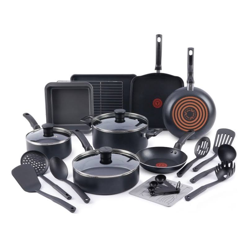 T-Fal Kitchen Solutions 21-Piece Nonstick Cookware Set, Black - Black