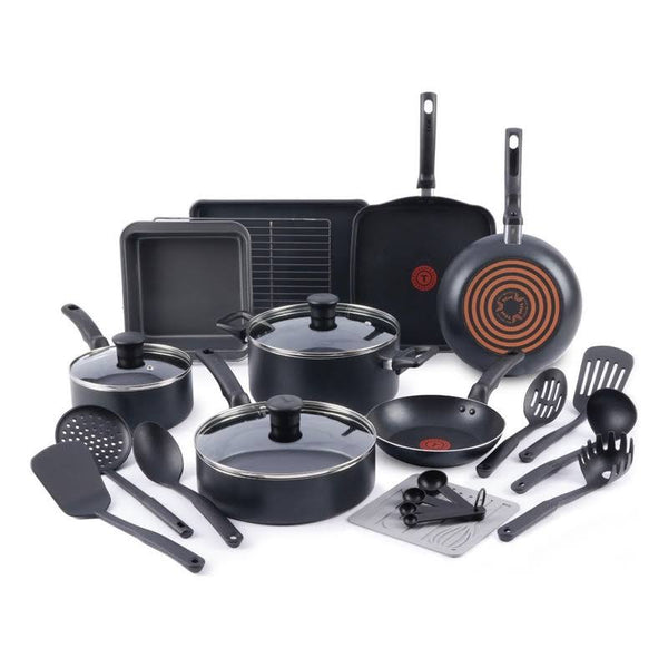 T-Fal Kitchen Solutions 21-Piece Nonstick Cookware Set, Black - Black