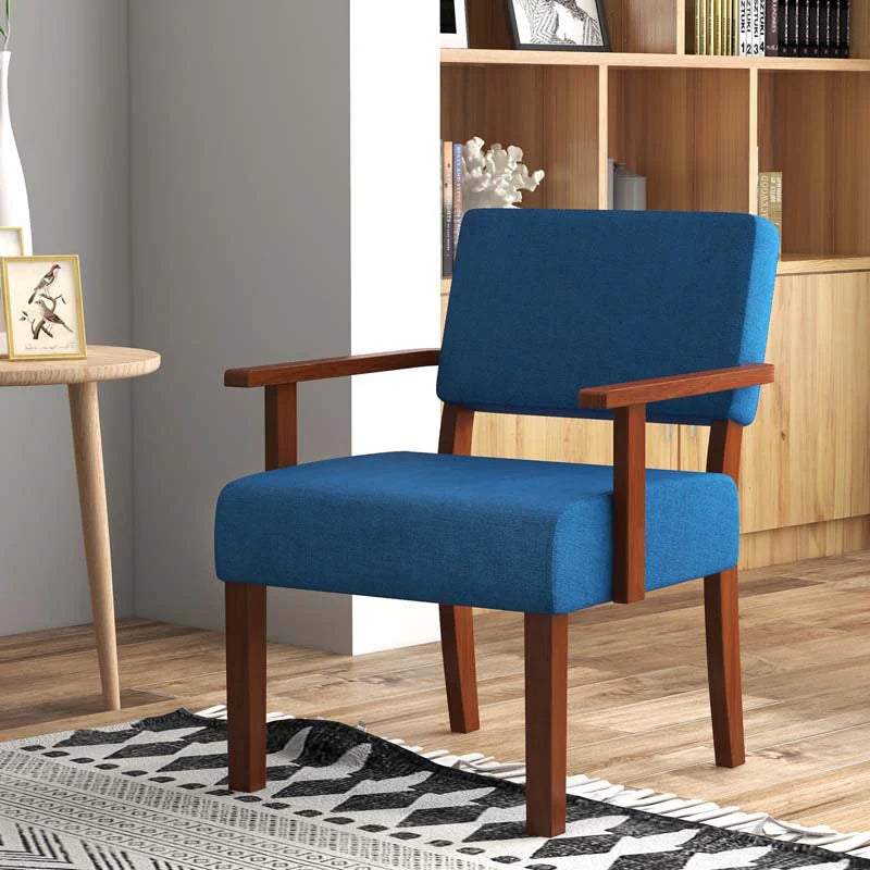 Modern Accent Chair Linen Armchair with Rubber Wood Frame, Mid Century Upholstered Reading Chair for Living Room Bedroom Reception - Blue / 2