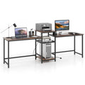 97" Extra Long 2-Person Computer Desk with Power Outlet and Printer Stand, Home Office Computer Workstation Double Gaming Table - Rustic Brown