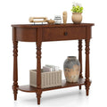 36" 2-Tier Retro Console Table with Storage Drawer & Open Shelf, Solid Wood Narrow Entryway Sofa Table for Living Room, Foyer & Hallway - Brown