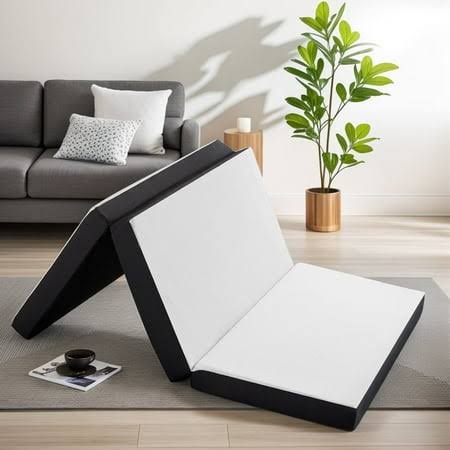 Smiaoer 4 Inches Folding Full Size Memory Foam Mattress with Cover,Tri-fold Portable Mattress Topper for Guest Bed,Camping, White - 4 Inches / Full