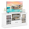 62" Farmhouse TV Stand for 70 Inch TVs, Tall Media Console Table with 2 Glass Doors, Cubbies & Drawer, Storage Cabinet for Living Room - Vintage Green