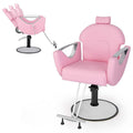 Reclining Barber Chair, 360° Swivel Salon Chair with Heavy Duty Hydraulic Pump, Adjustable Height & Headrest for Hair Styling, Makeup, Tattoo - Pink