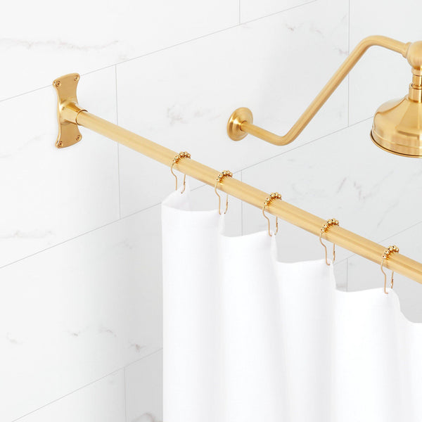 Signature Hardware 466738 60" Straight Brass Shower Rod Brushed Gold - Brushed Gold