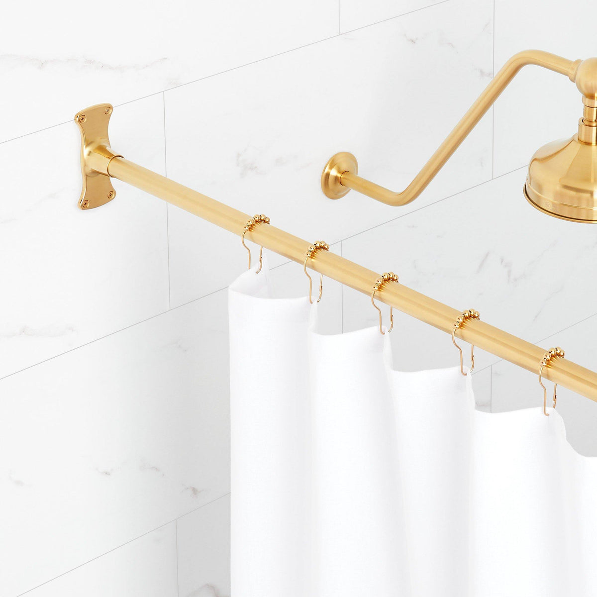 72" Brass Straight Shower Curtain Rod Signature Hardware Finish: Brushed Gold - Brushed Gold