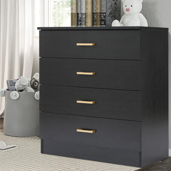 Segmart Black Chest of 4 Drawers, Wood Bedroom Furniture Chest Cabinet with Metal Handles for Kids Room - Black