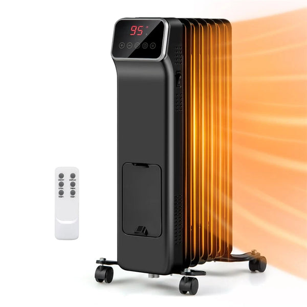 1500W Oil Filled Radiator Heater with Remote Control, Adjustable Thermostat, 24H Timer & 3 Modes, Portable Electric Space Heater for Home Office - Black
